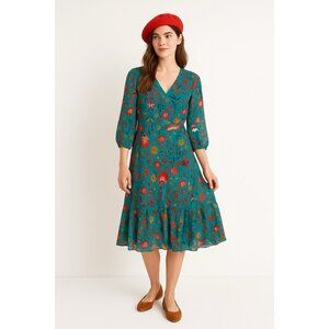 BODEN dress midi 3/4 sleeve floral v neck isabelle ultramarine carnival 16R